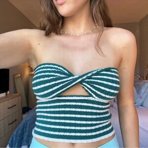 Striped Green and White Women's Top